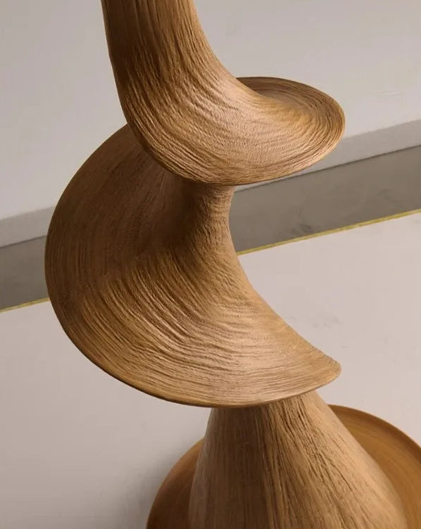 Wooden chair with a unique design on a neutral background