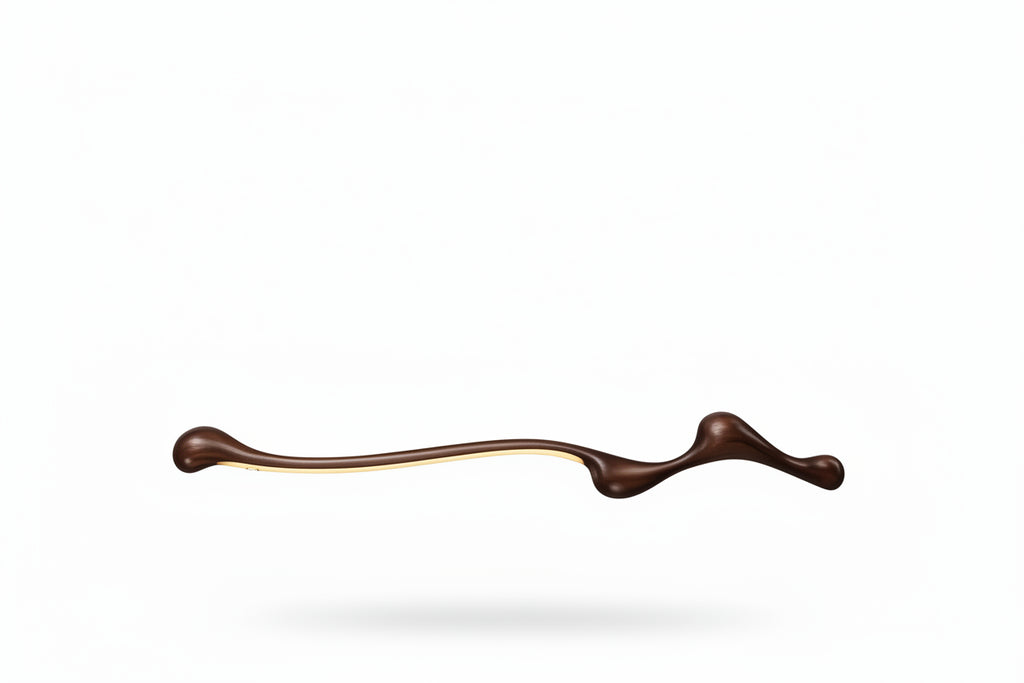 A glossy, dark brown ceiling lamp horizontally against a solid white background.