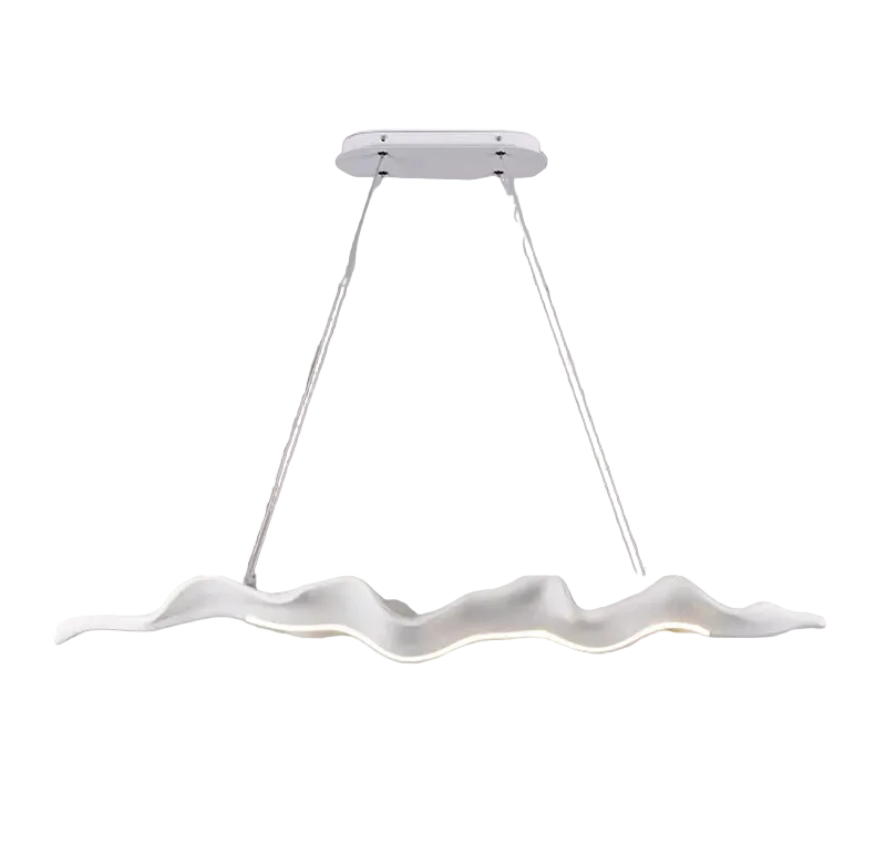 Modern pendant light with wavy design on a neutral background